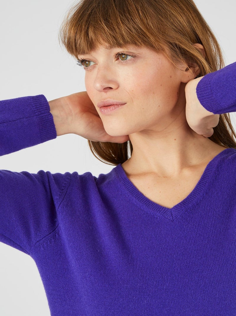 Pull col V en pur cachemire - Damart Violet - Kiabi