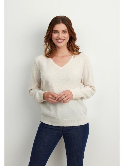 Pull col V fantaisie boutons métal - Kiabi