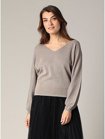 Pull col v féminin, coupe chemisier 'deeluxe'
