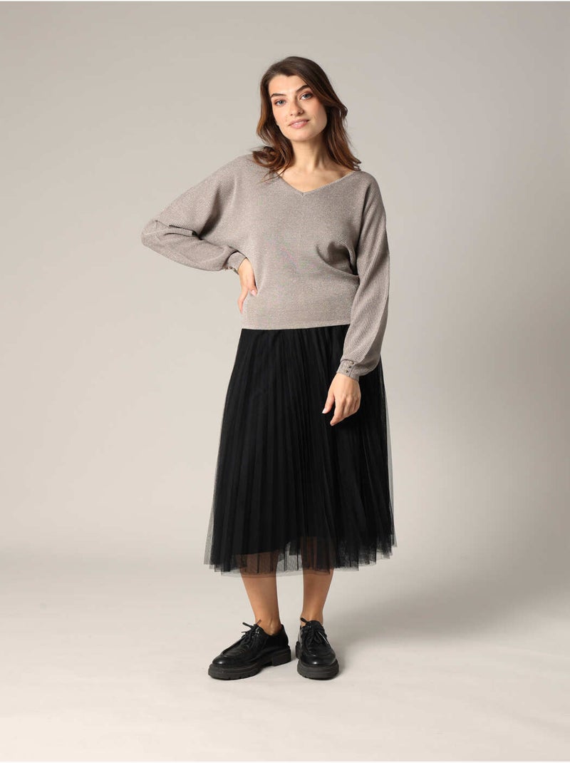 Pull col v féminin, coupe chemisier 'deeluxe' Doré/or - Kiabi