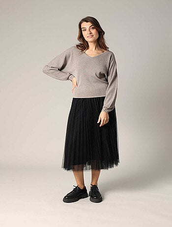 Pull col V féminin, coupe chemisier 'Deeluxe'