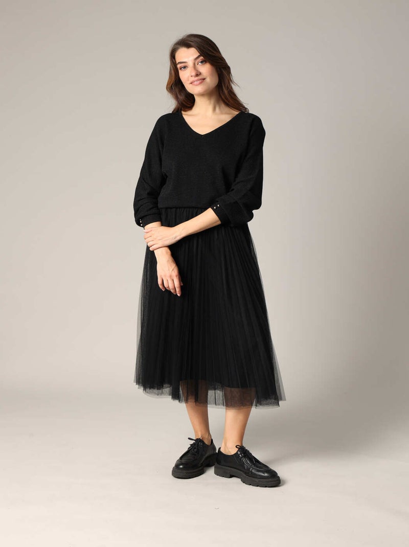 Pull col V féminin, coupe chemisier 'Deeluxe' Noir - Kiabi