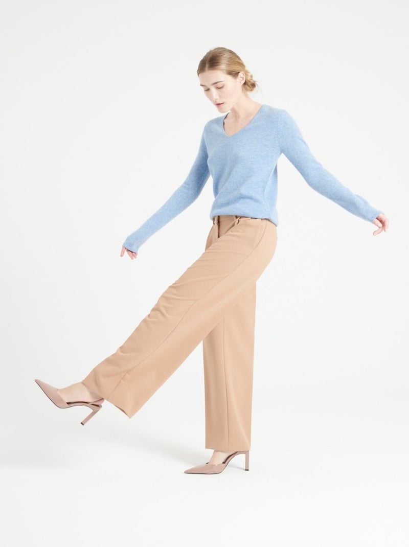 Pull col V femme 100% cachemire - LILLY 2A Bleu ciel - Kiabi
