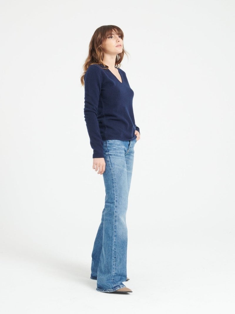 Pull col v femme 100% cachemire - lilly 2a Bleu marine - Kiabi