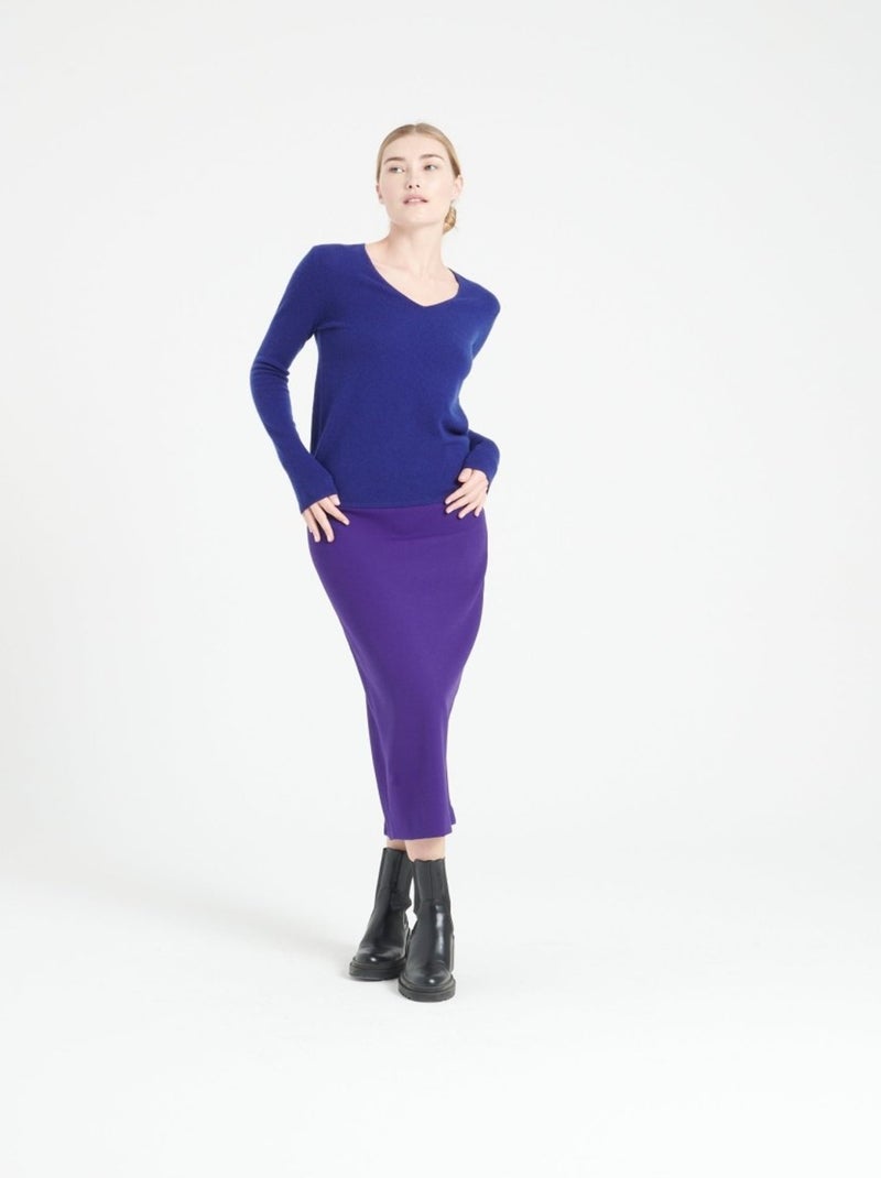 Pull col V femme 100% cachemire - LILLY 2A Bleu nuit - Kiabi