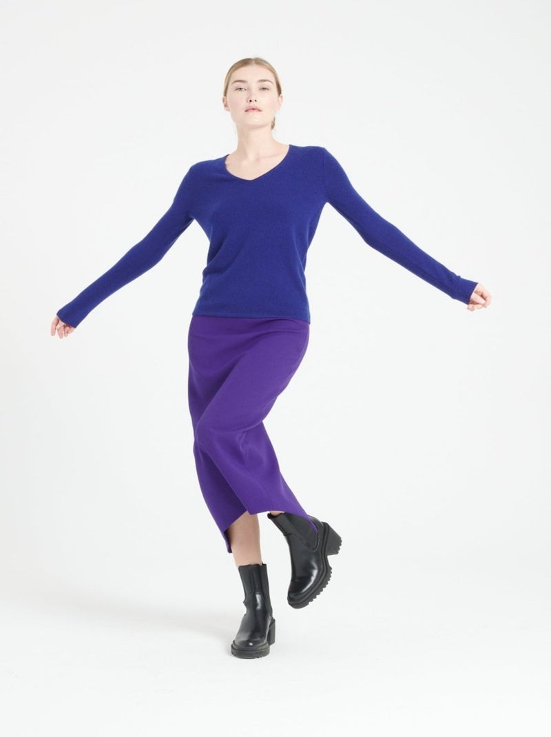 Pull col V femme 100% cachemire - LILLY 2A Bleu nuit - Kiabi