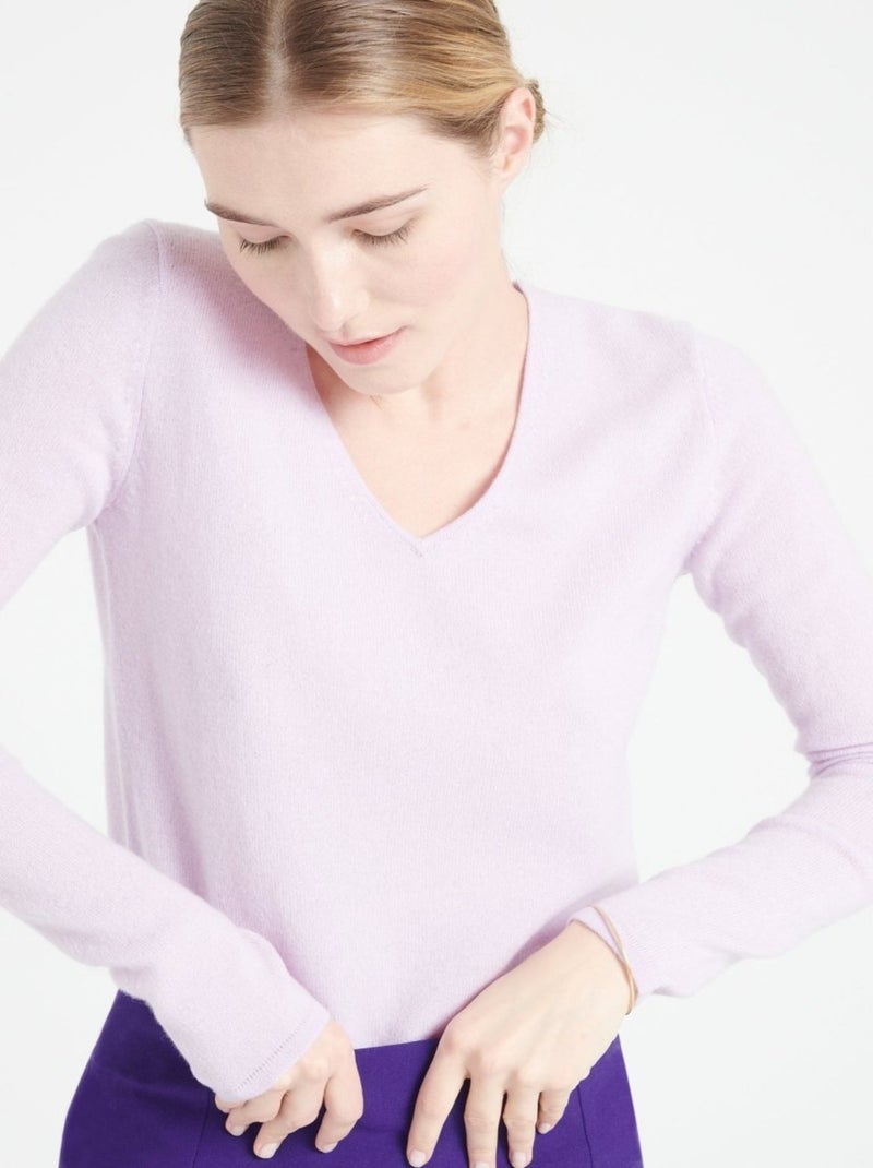 Pull col V femme 100% cachemire - LILLY 2A Mauve lilas - Kiabi