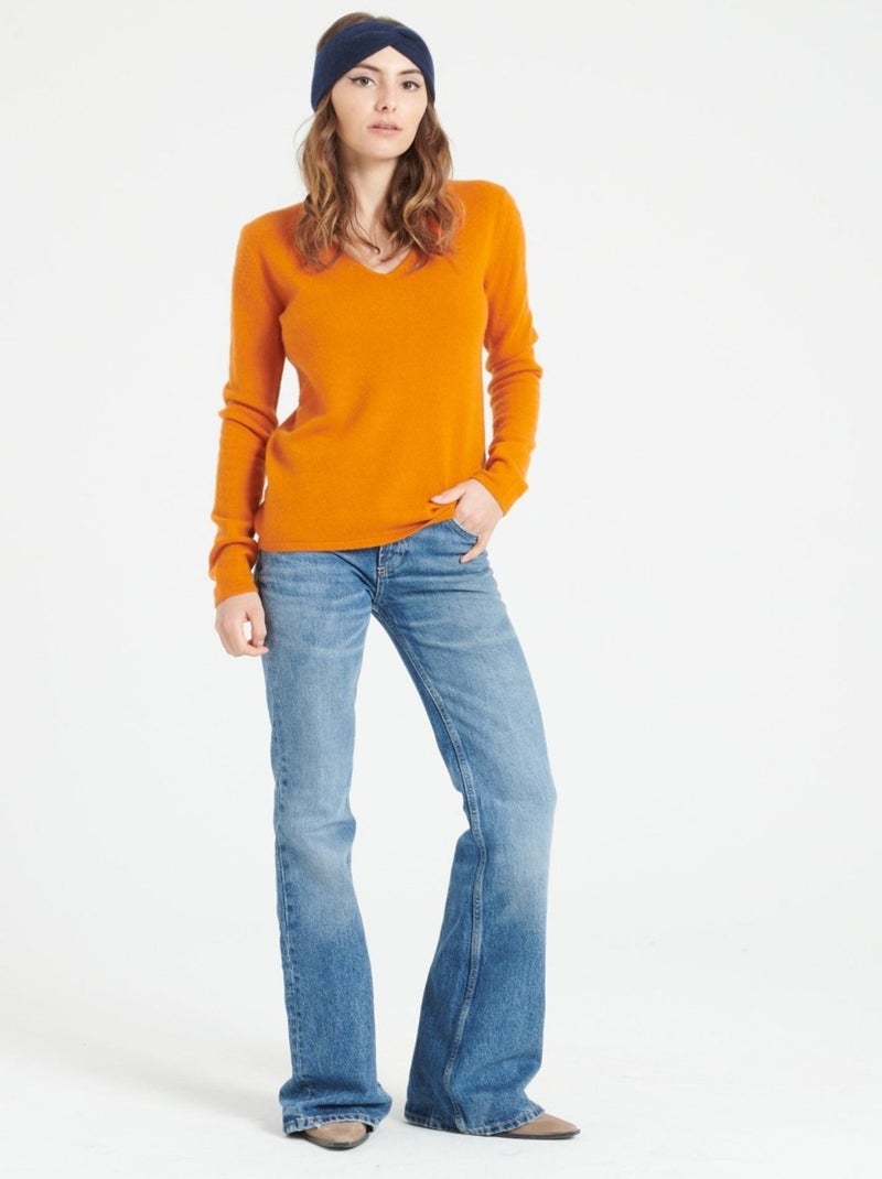 Pull col V femme 100% cachemire - LILLY 2A Orange - Kiabi
