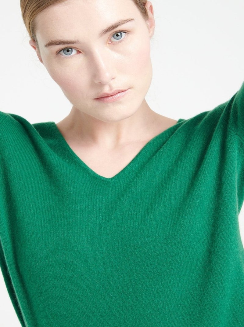 Pull col V femme 100% cachemire - LILLY 2A Vert émeraude - Kiabi