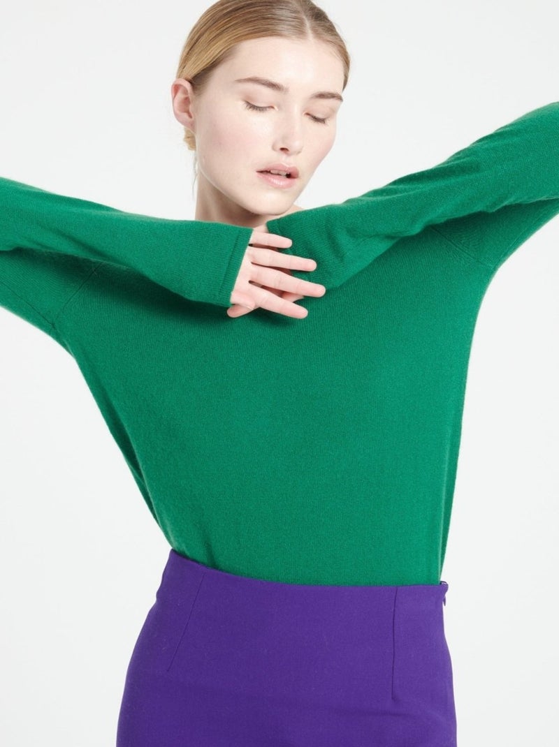 Pull col V femme 100% cachemire - LILLY 2A Vert émeraude - Kiabi