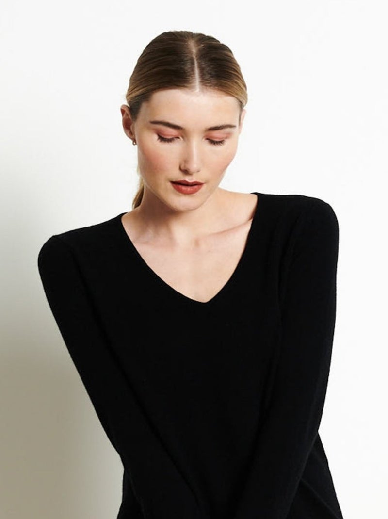 Pull col v femme 100% cachemire - lilly 2b Noir - Kiabi