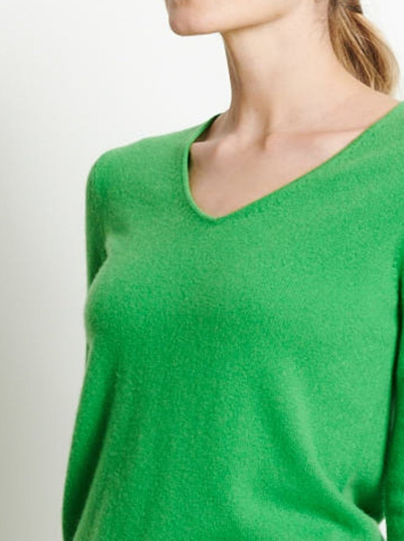 Pull col V femme 100% cachemire - LILLY 2B Vert - Kiabi