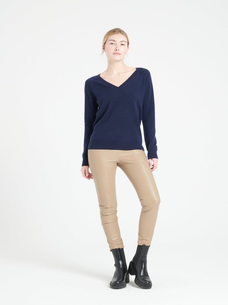Pull col V femme 100% cachemire - LILLY 6 Bleu marine - Kiabi