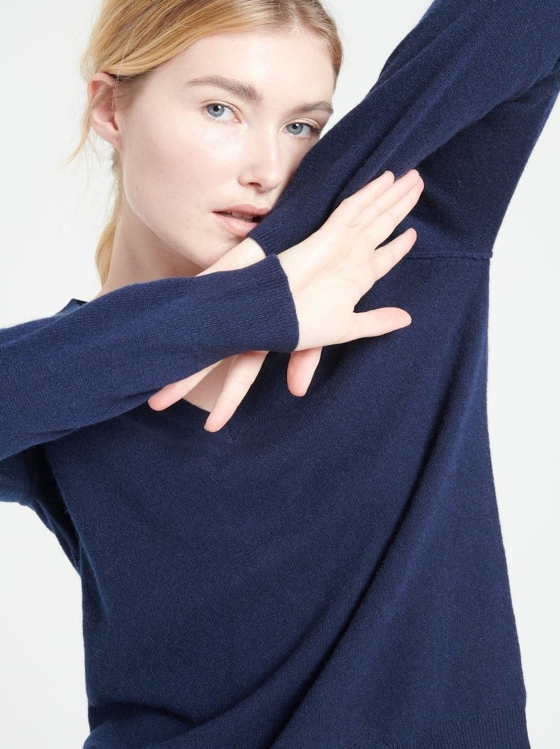 Pull col V femme 100% cachemire - LILLY 6 Bleu marine - Kiabi