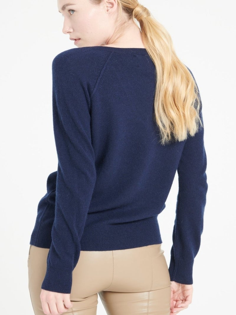 Pull col V femme 100% cachemire - LILLY 6 Bleu marine - Kiabi