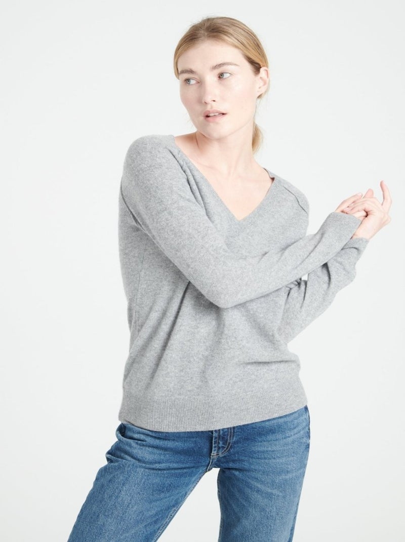 Pull col V femme 100% cachemire - LILLY 6 Gris clair - Kiabi