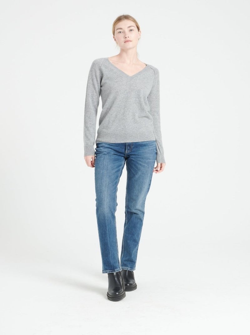 Pull col V femme 100% cachemire - LILLY 6 Gris clair - Kiabi