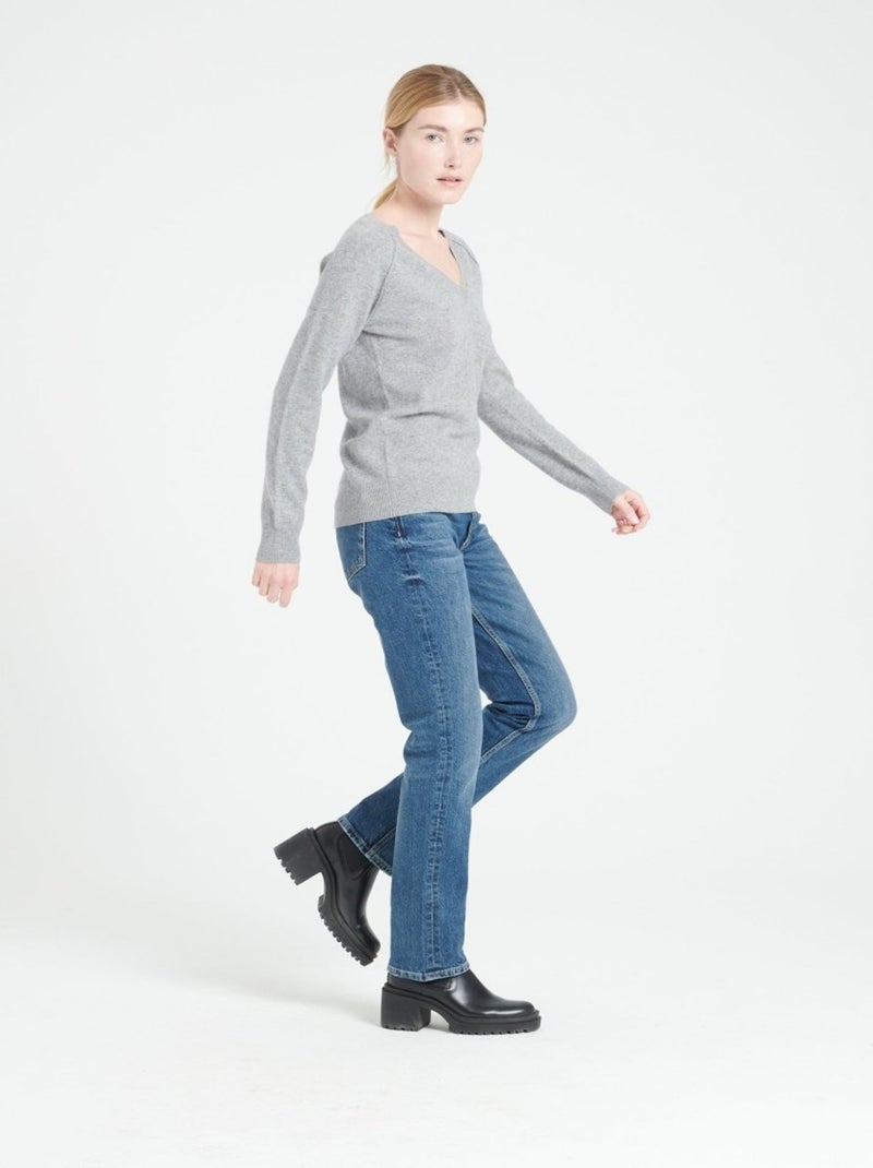 Pull col V femme 100% cachemire - LILLY 6 Gris clair - Kiabi
