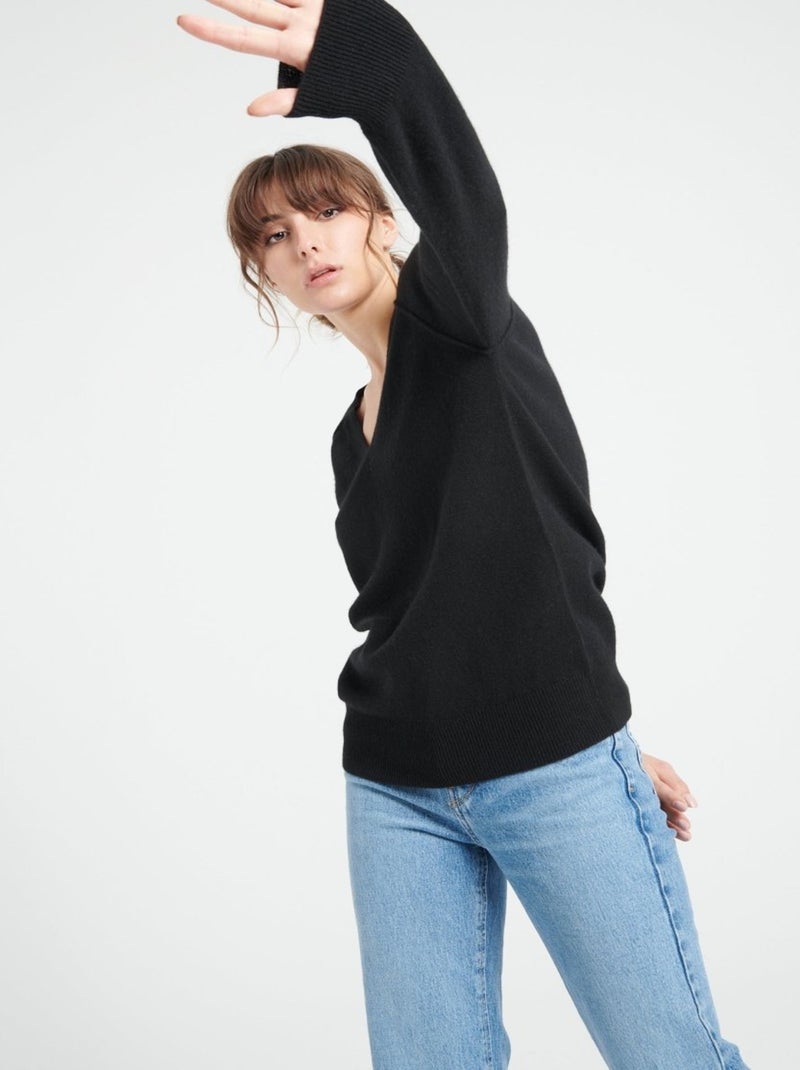 Pull col v femme 100% cachemire - lilly 6 Noir - Kiabi