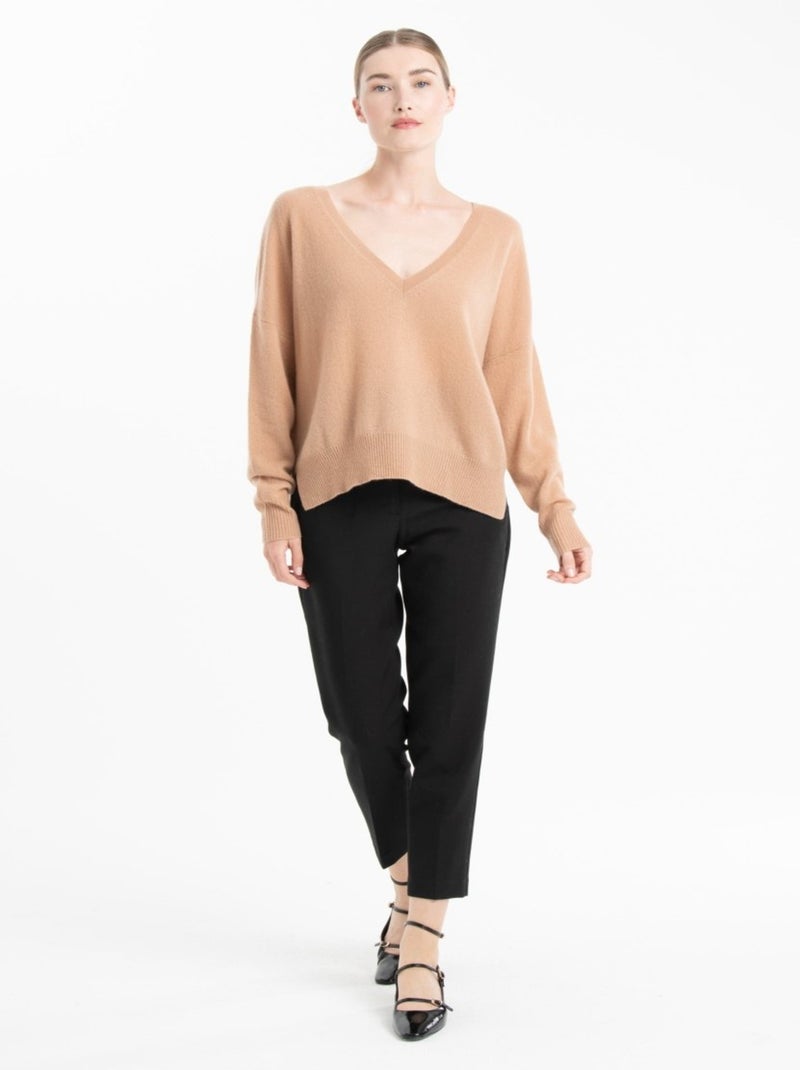 Pull col V femme 100% cachemire - NAMI 23 Camel - Kiabi