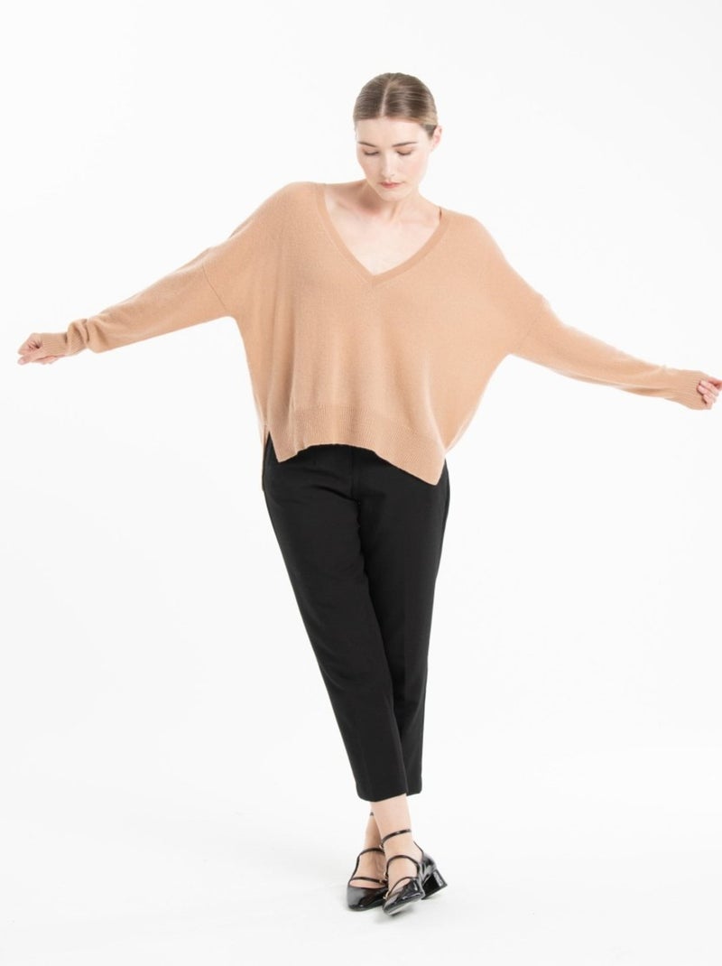 Pull col V femme 100% cachemire - NAMI 23 Camel - Kiabi