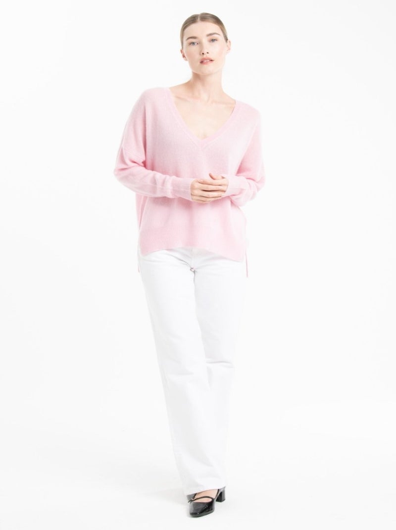 Pull col V femme 100% cachemire - NAMI 23 Rose - Kiabi