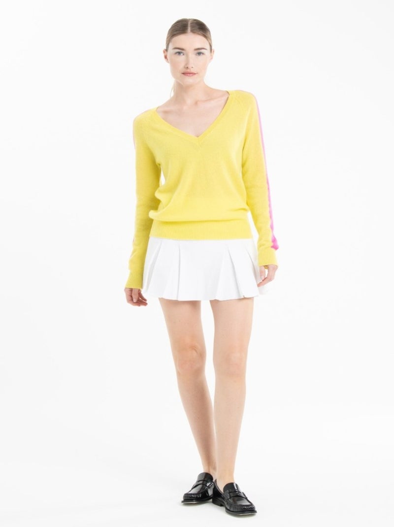 Pull col V femme 100% cachemire - RIA 1 Jaune fluo - Kiabi