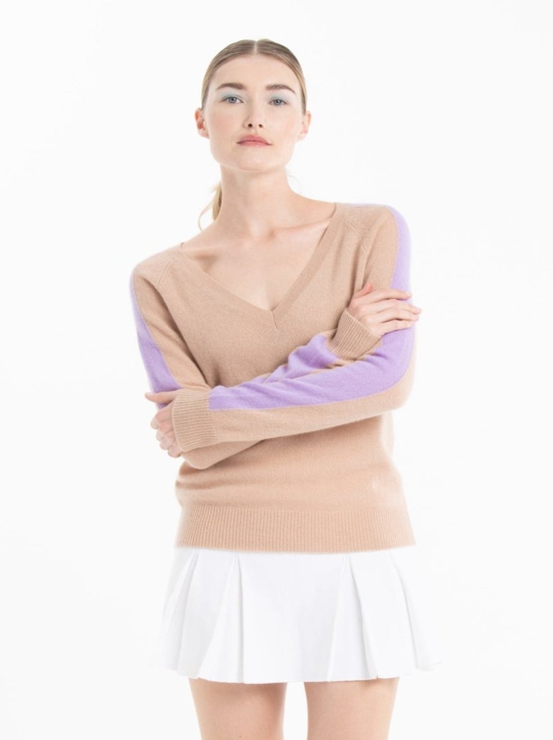 Pull col V femme 100% cachemire - RIA 1 Marron - Kiabi