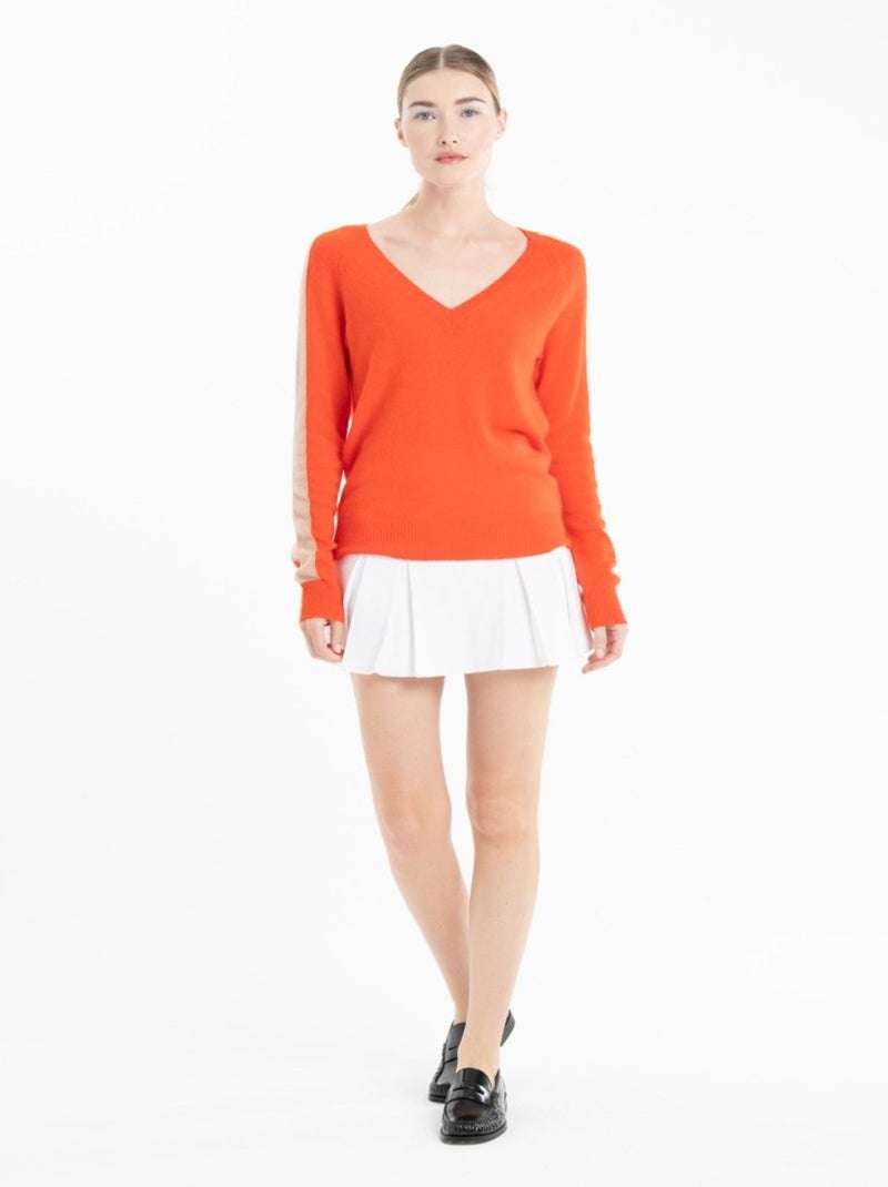 Pull col V femme 100% cachemire - RIA 1 Orange mandarine - Kiabi