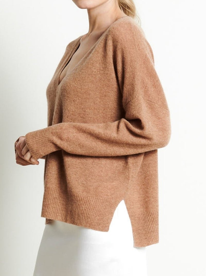 Pull col v femme 100% cachemire - ria 3 Camel - Kiabi