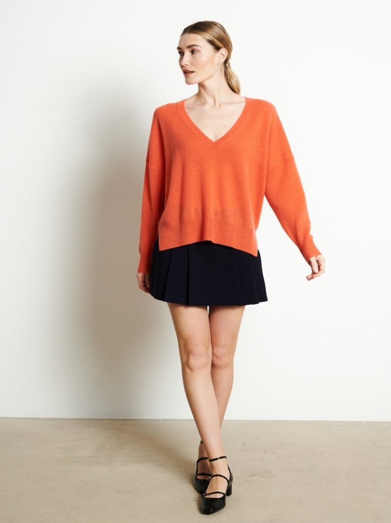 Pull col v femme 100% cachemire - ria 3 Orange mandarine - Kiabi