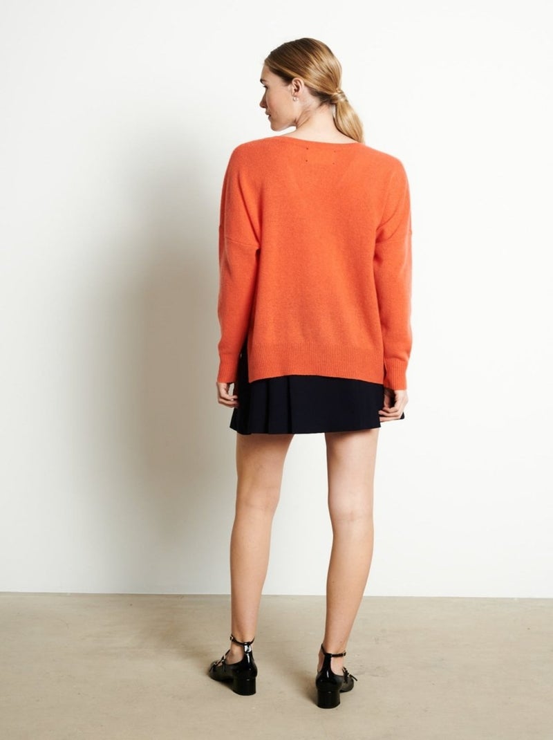 Pull col v femme 100% cachemire - ria 3 Orange mandarine - Kiabi