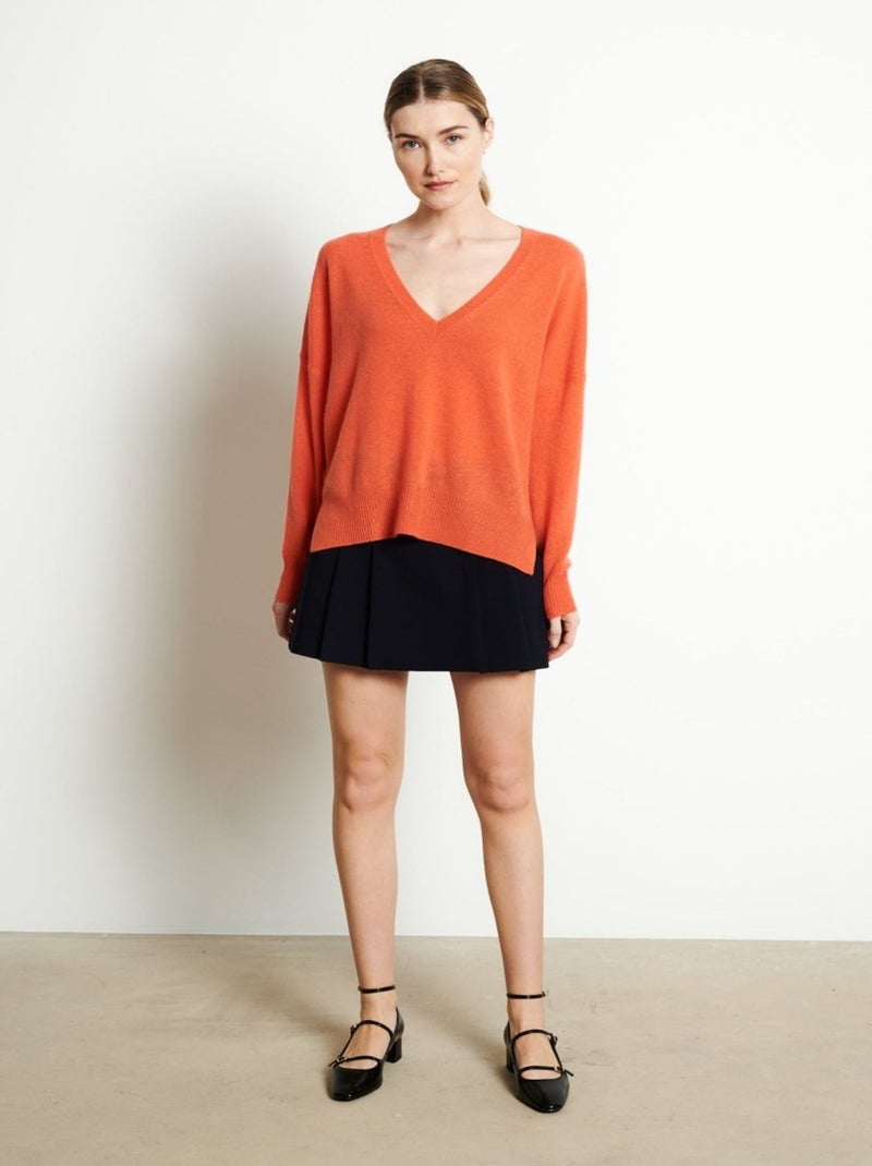 Pull col v femme 100% cachemire - ria 3 Orange mandarine - Kiabi