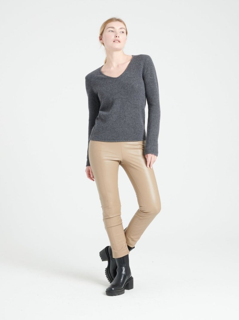 Pull col V femme 100% cachemire 4 fils - LILLY 20 gris anthracite - Kiabi