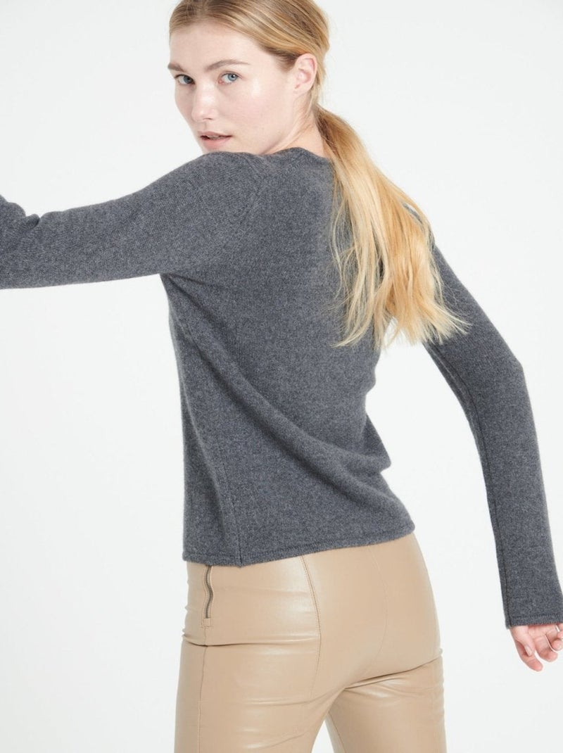 Pull col V femme 100% cachemire 4 fils - LILLY 20 gris anthracite - Kiabi