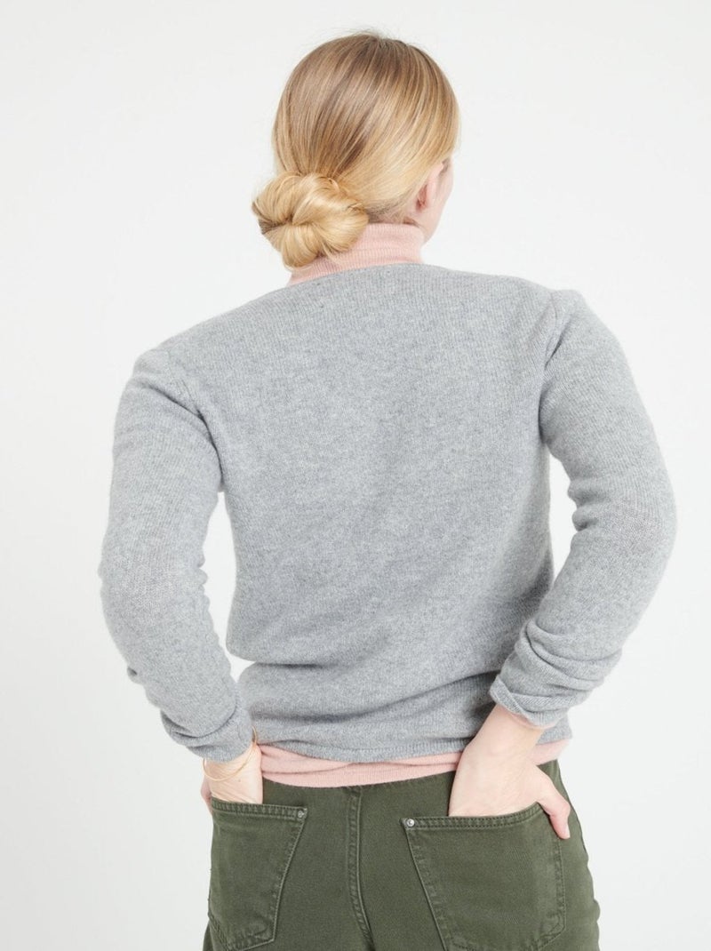 Pull col V femme 100% cachemire 4 fils - LILLY 20 Gris clair - Kiabi