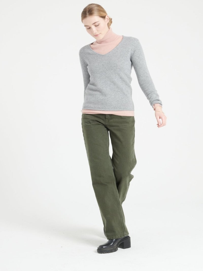 Pull col V femme 100% cachemire 4 fils - LILLY 20 Gris clair - Kiabi
