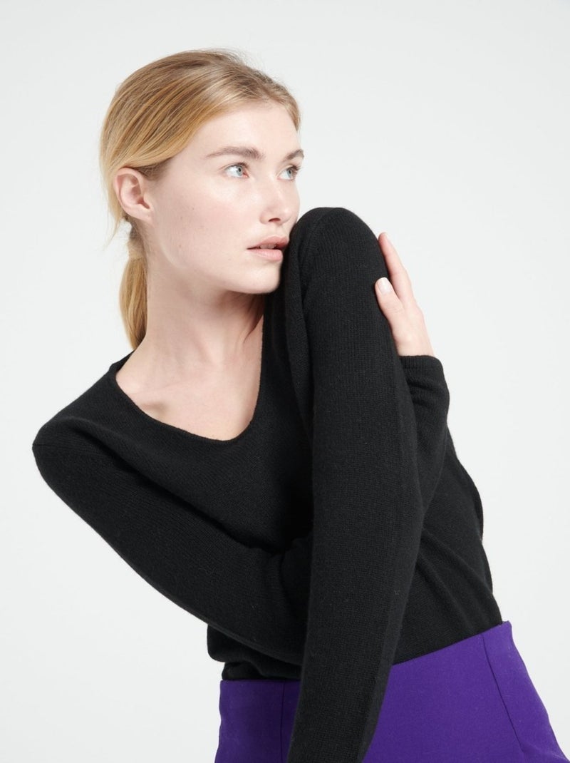Pull col V femme 100% cachemire 4 fils - LILLY 20 Noir - Kiabi