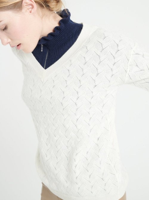 Pull col V femme 100% cachemire ajouré - LILLY 27 - Kiabi