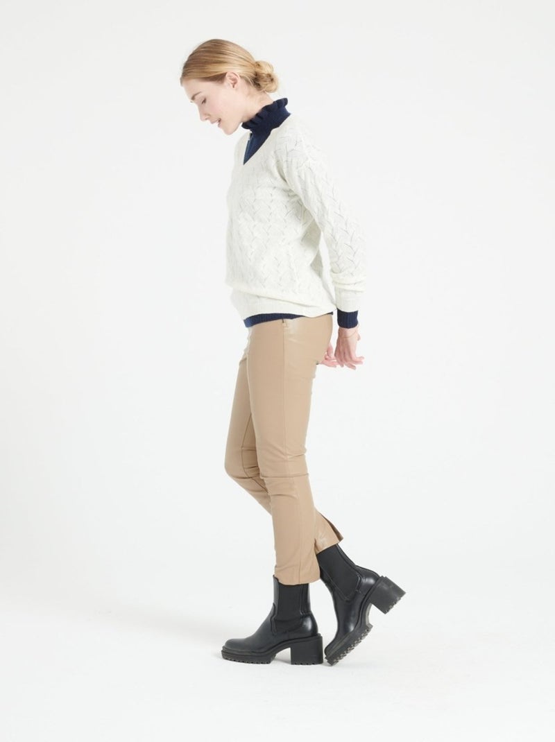 Pull col V femme 100% cachemire ajouré - LILLY 27 Blanc Ecru - Kiabi