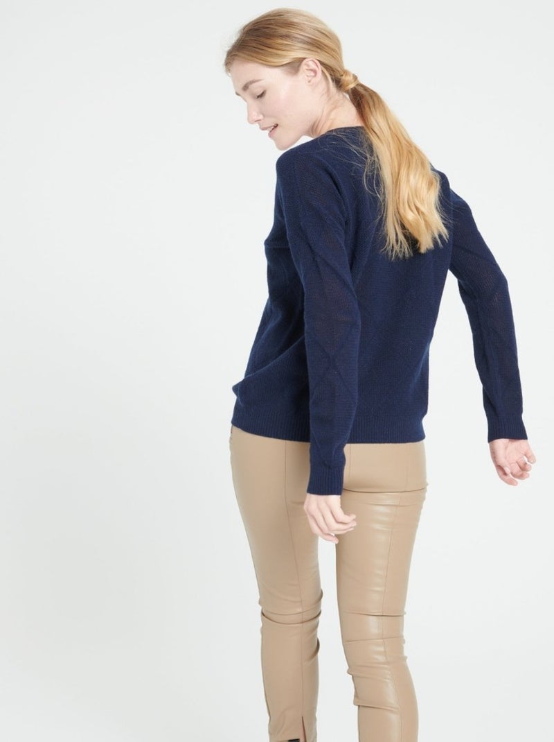 Pull col V femme 100% cachemire ajouré - LILLY 31 Bleu marine - Kiabi