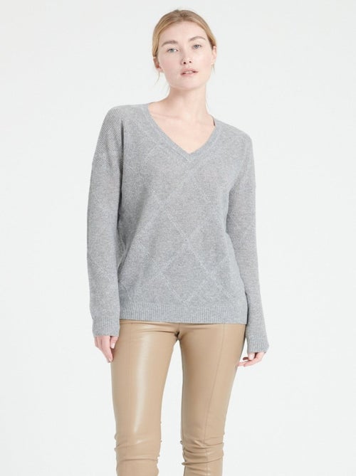 Pull col V femme 100% cachemire ajouré - LILLY 31 - Kiabi