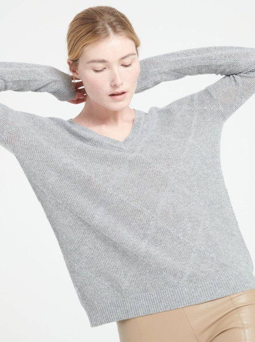 Pull col V femme 100% cachemire ajouré - LILLY 31 - Kiabi