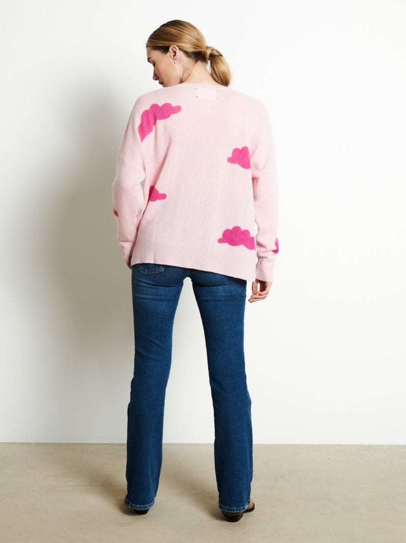 Pull col V femme 100% cachemire imprimé - RIA 20 Rose - Kiabi