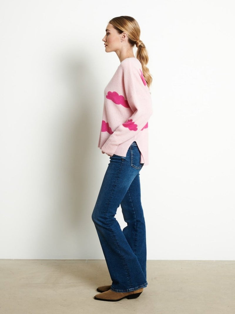 Pull col V femme 100% cachemire imprimé - RIA 20 Rose - Kiabi