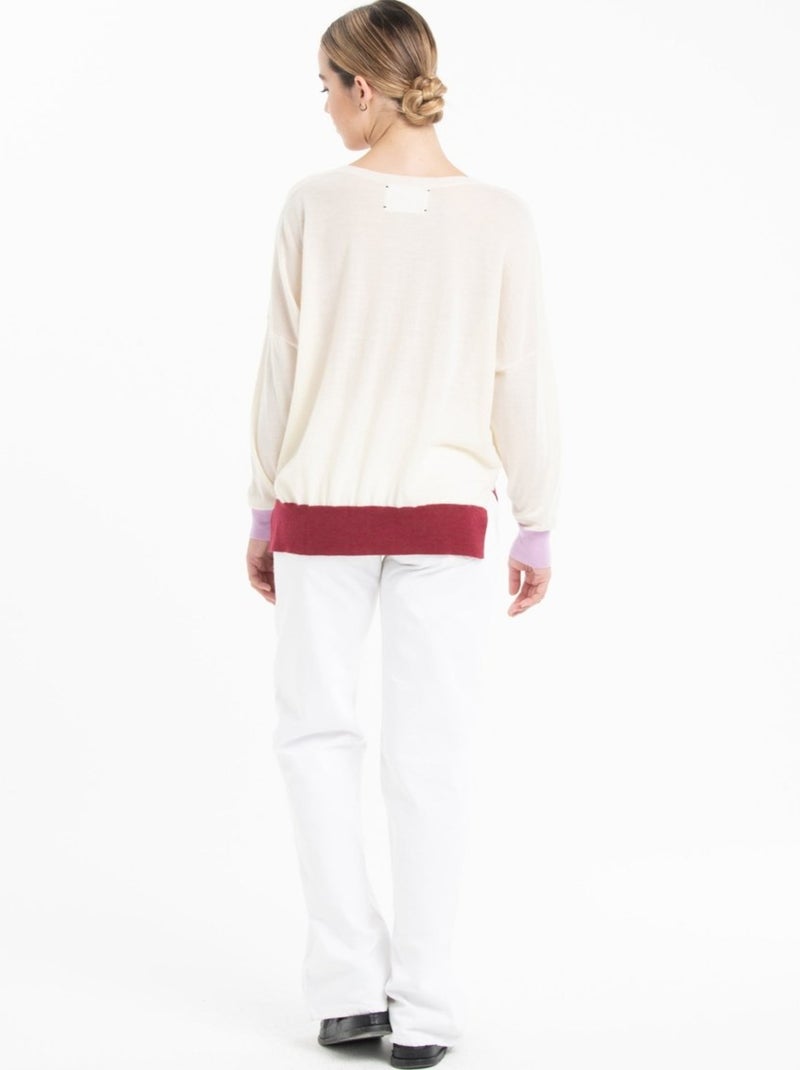 Pull col V femme 100% cachemire & laine ultrafin - KELLY 10 Blanc Ecru Blanc - Kiabi