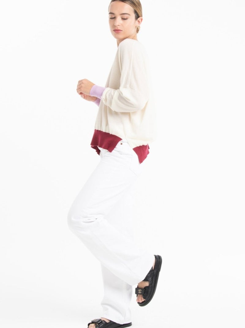 Pull col V femme 100% cachemire & laine ultrafin - KELLY 10 Blanc Ecru Blanc - Kiabi