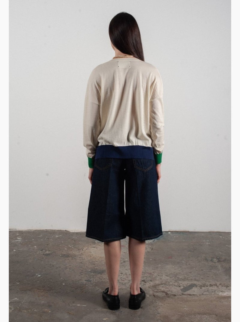 Pull col V femme 100% cachemire & laine ultrafin - KELLY 10 Blanc Vert - Kiabi