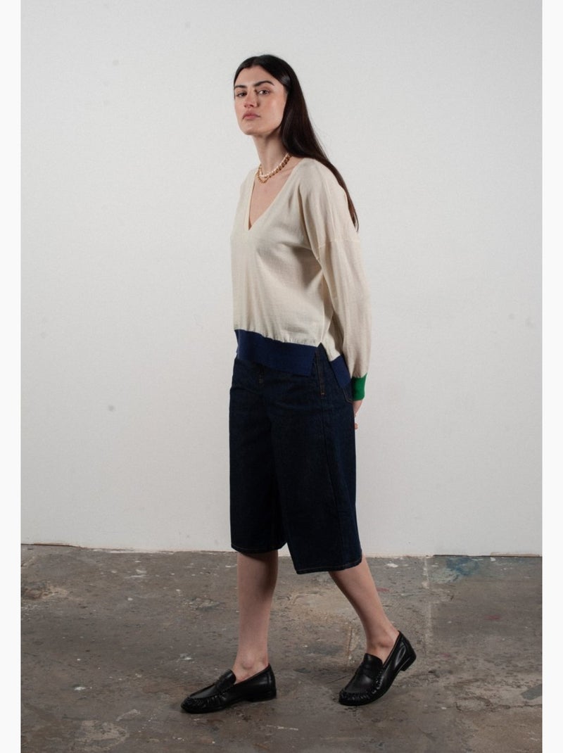 Pull col V femme 100% cachemire & laine ultrafin - KELLY 10 Blanc Vert - Kiabi