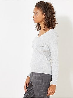 Pull col V fine maille - Kiabi